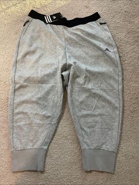 adidas adult Light Gray Jogger Sweatpants with Black Waistband